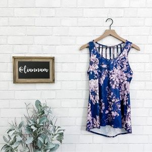 CALIA by Carrie Underwood Navy & Purple Abstract Floral Strappy Back Tank Top